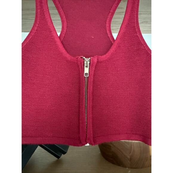 Olivaceous Zip Front, Ribbed Crop Top - Picture 3 of 5